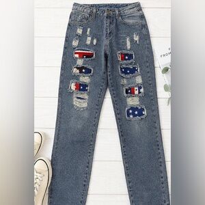 Women’s Patriotic Americana Blue Jeans Denim 8 10 (30 waist)‎ Rugged Frayed M